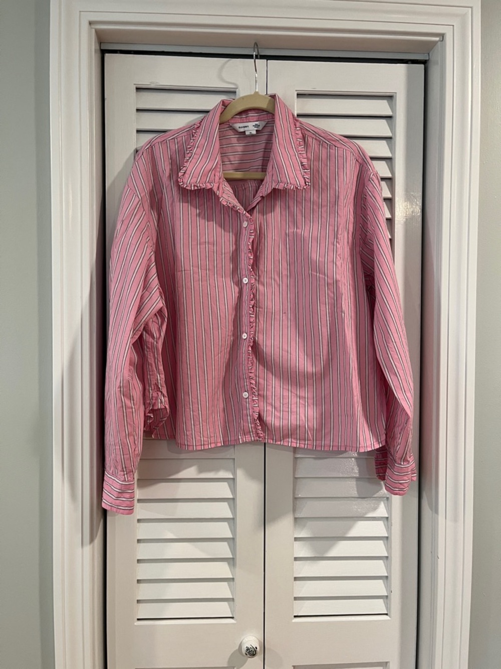 Old Navy Pink and Navy Striped Button-Down Shirt